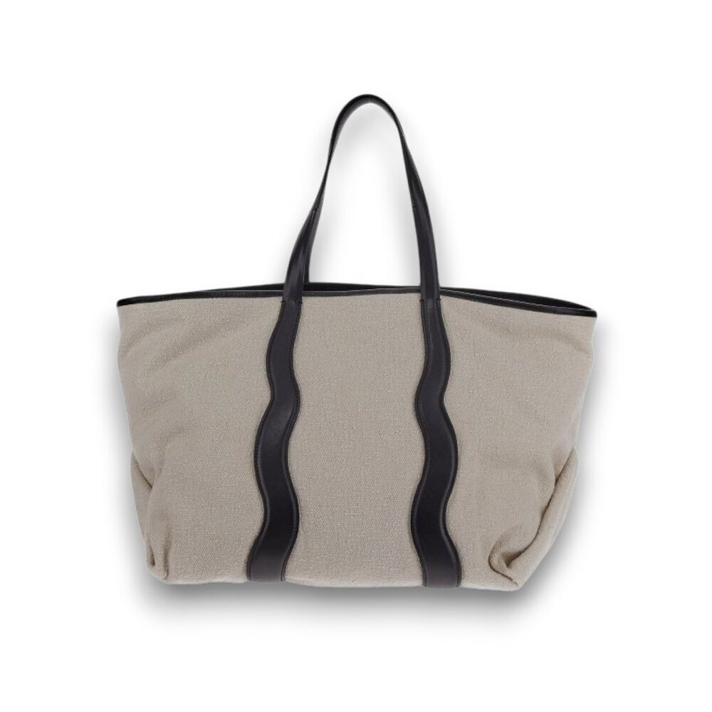 Palm Angels Classic Cabas Tote Bag Canvas Black Leather Trim Palm Charm NWT - Picture 6 of 11